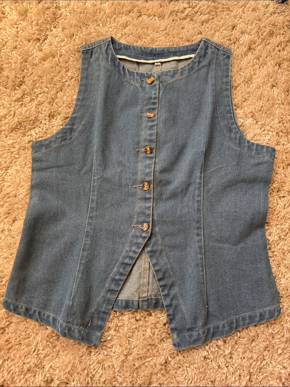 Denim Button-Front Sleeveless Top - Blue